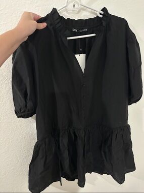 Zara Black Ruffle-Neck Peplum Dress